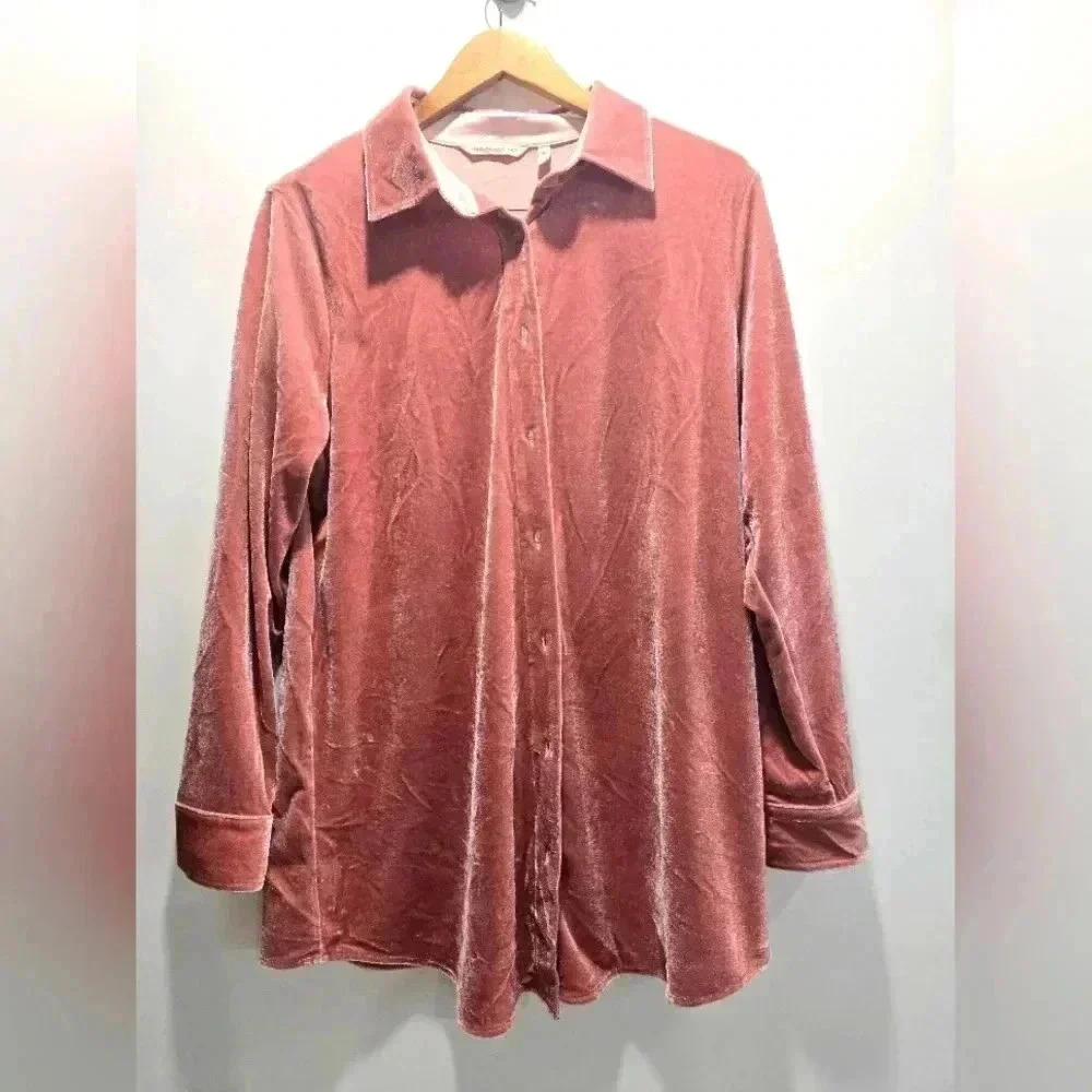 Soft Surroundings | Crushed Velvet Top Button-up Woman's Size M